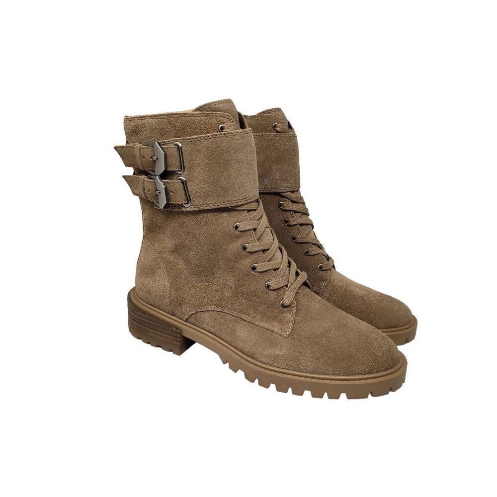 Vince Camuto Womens Fawdry Double Buckle Wild Mushroom Suede Moto Boots Nib 8.5m